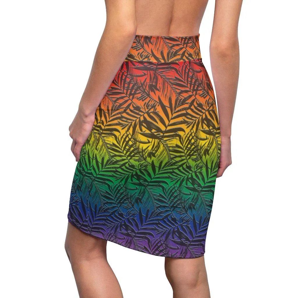 65 MCMLXV Women's LGBT Pride Rainbow Tropical Print Pencil Skirt