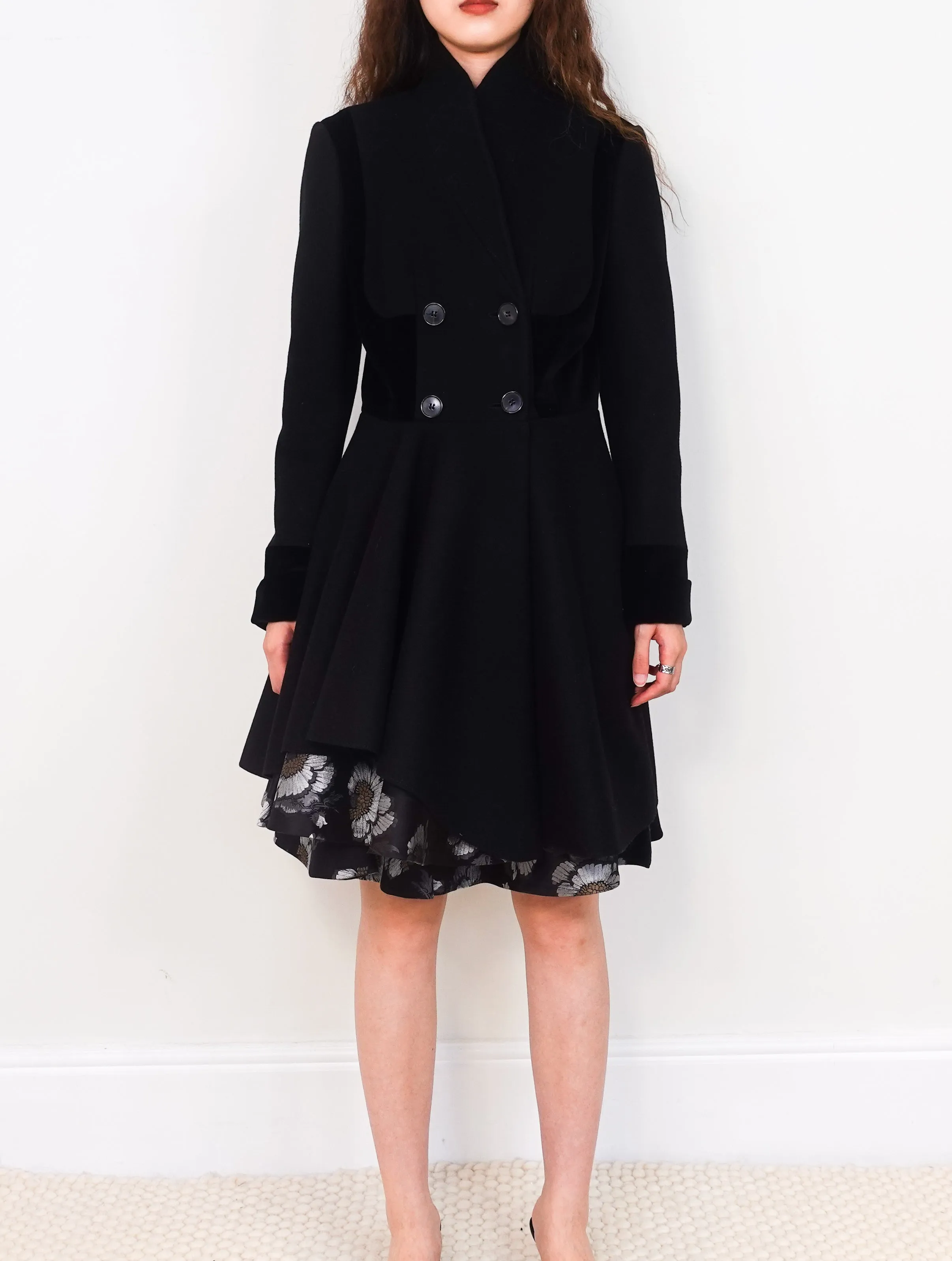 Black double-breasted coat with matching skirt RRP £3900