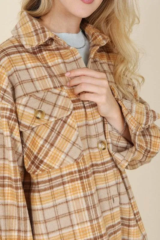 Lilou Plaid shacket Shirt Collar Long Sleeves with pockets